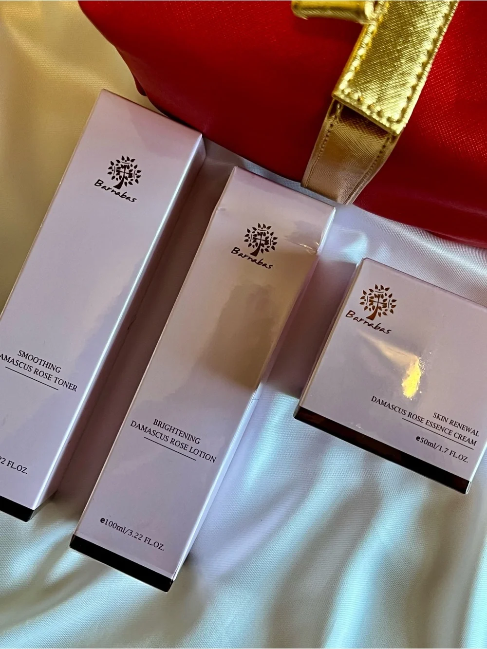 Barnabas Damascus Rose Luxury Skincare 4 Piece Set with Cosmetic Bag